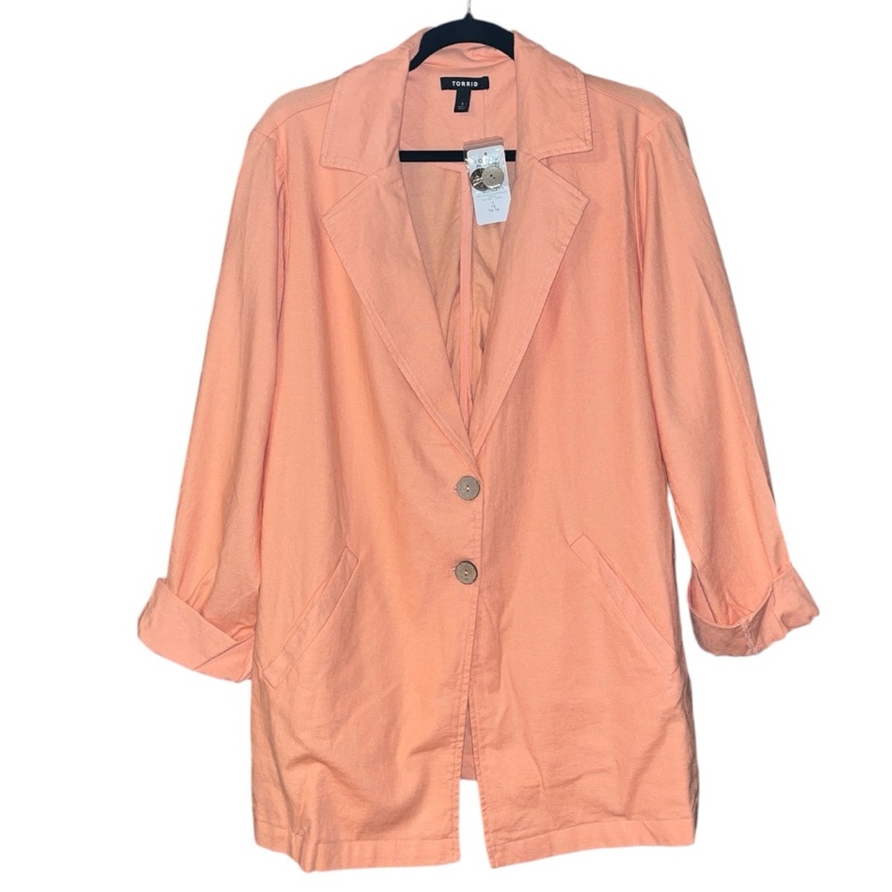 Torrid Salmon Linen Longline Button Front Blazer Size 1